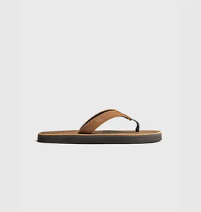 Brown sandal on a light gray background nav CTA